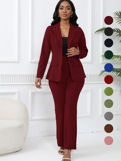 💚Women's elegant business solid color long-sleeved two-piece suit