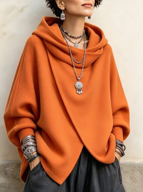 🤲LAST DAY SAVE 49% ⏰Cozy Vibrant Asymmetric Orange Versized Hooded Sweatshirt