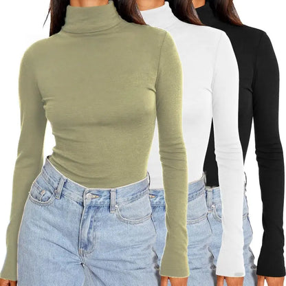 💚Women's 5-Piece Modal Fabric Turtleneck Shirt Set - Slim Fit Long Sleeve Casual Tops