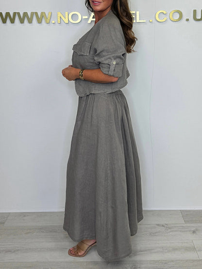CLEARANCE🔥 Linen Smocked Dress With Over Jacket Two-piece Set