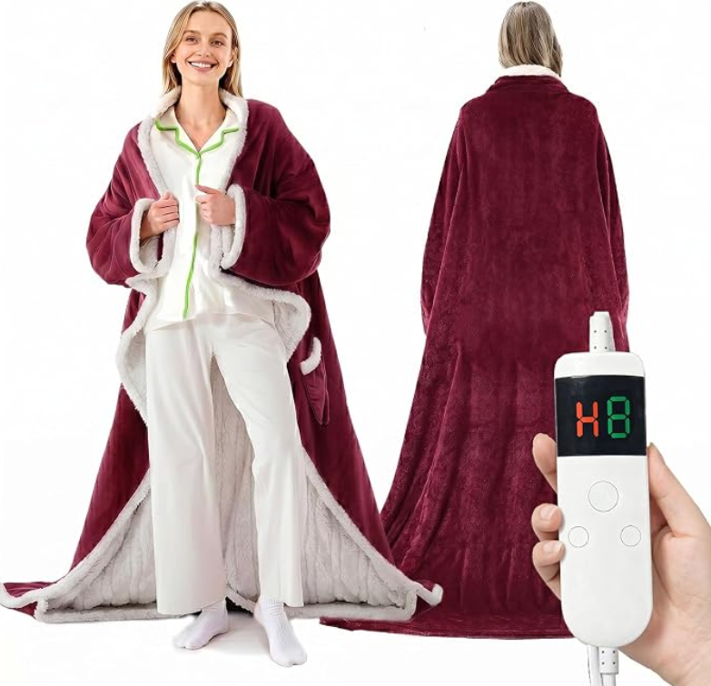 💛Wearable Heated Blanket with Sleeves | 10 Heat Settings, Auto Shut Off, Machine Washable 52”*72”+18”