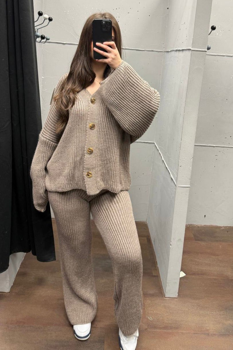 💚Loungewear Set - Oversize Strickset Cardigan & Weite Hose