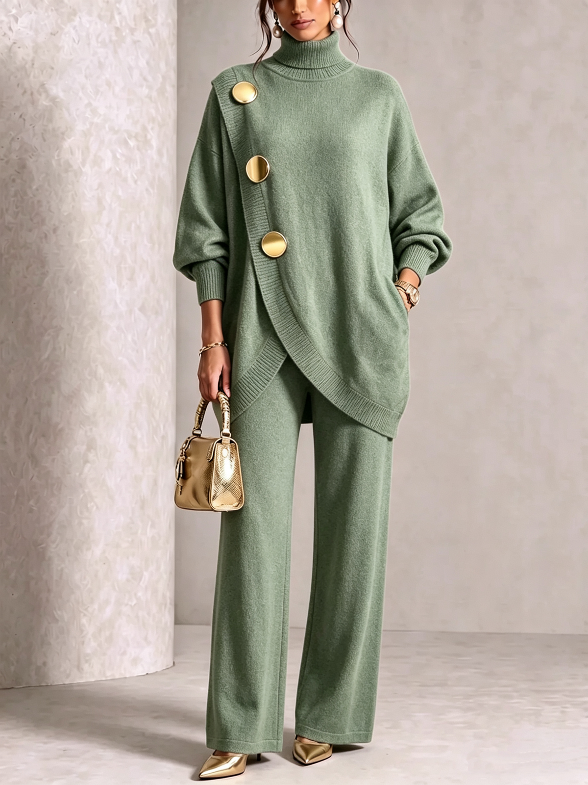 🤲💥 Elegant Knit Asymmetrical Button Set