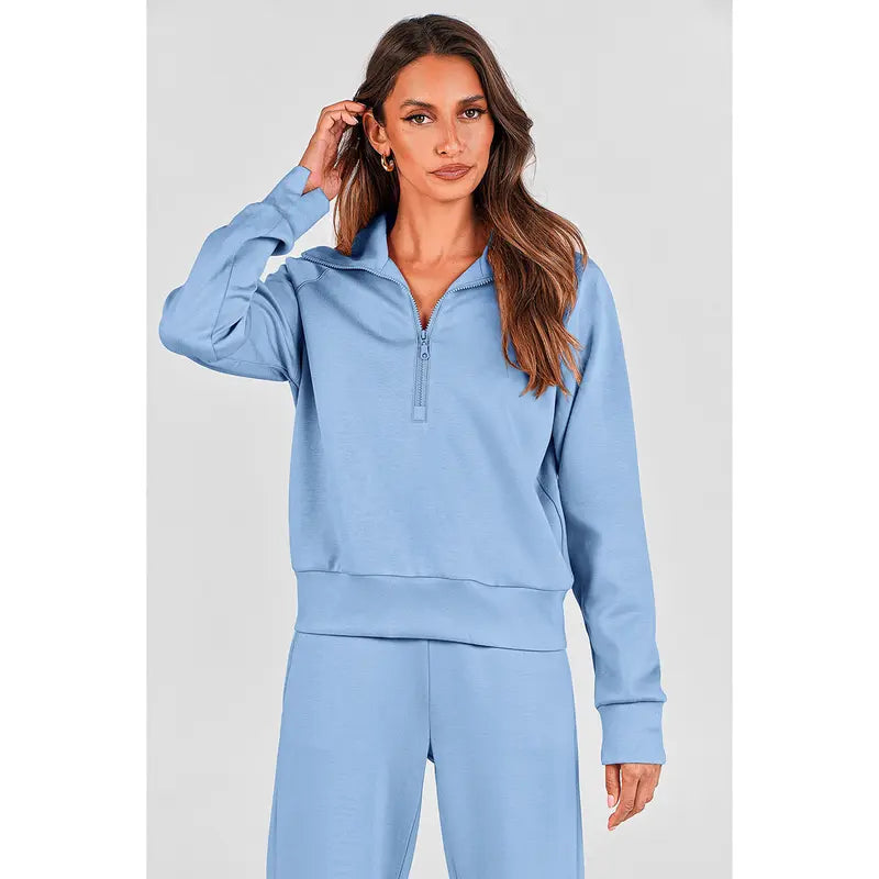 ✨✨Women's Casual 2-Piece Sweatsuit Set - Half Zip Pullover Sweatshirt & Wide Leg Pants with Drawstring - Matching Tops & Sweatpants for Comfort