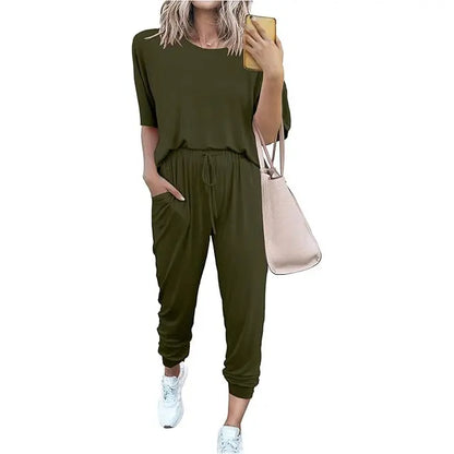 ✨✨Women's 2-Piece Set Outfits S-XXXL Crew Neck Short Sleeve Tracksuit Jogger Set With Drawstring and Pockets Comfy Lounge Wear#springtok