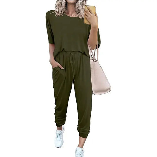✨✨Women's 2-Piece Set Outfits S-XXXL Crew Neck Short Sleeve Tracksuit Jogger Set With Drawstring and Pockets Comfy Lounge Wear#springtok