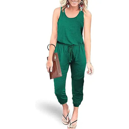 ✨✨Sleeveless Women's Jumpsuits Plus Size S-XXL Tank And Pants With Elastic Drawstring Waist Romper Summer Outfits