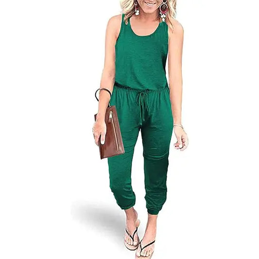 ✨✨Sleeveless Women's Jumpsuits Plus Size S-XXL Tank And Pants With Elastic Drawstring Waist Romper Summer Outfits