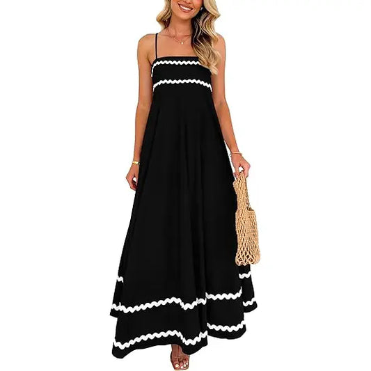 ✨✨Women's Summer Flowy Maxi Dress Casual Sleeveless Spaghetti Strap Ruffle Beach Long Dresses-Womenswear Minimalist Light Blue Basic Machine Washable