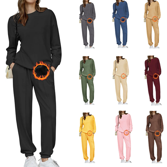 🎄Christmas Sale🔥Women's Two-Piece Oversized Fleece Sweatsuit Outfit Winter Sherpa Lined Sweatshirt and Sweatpants Sets