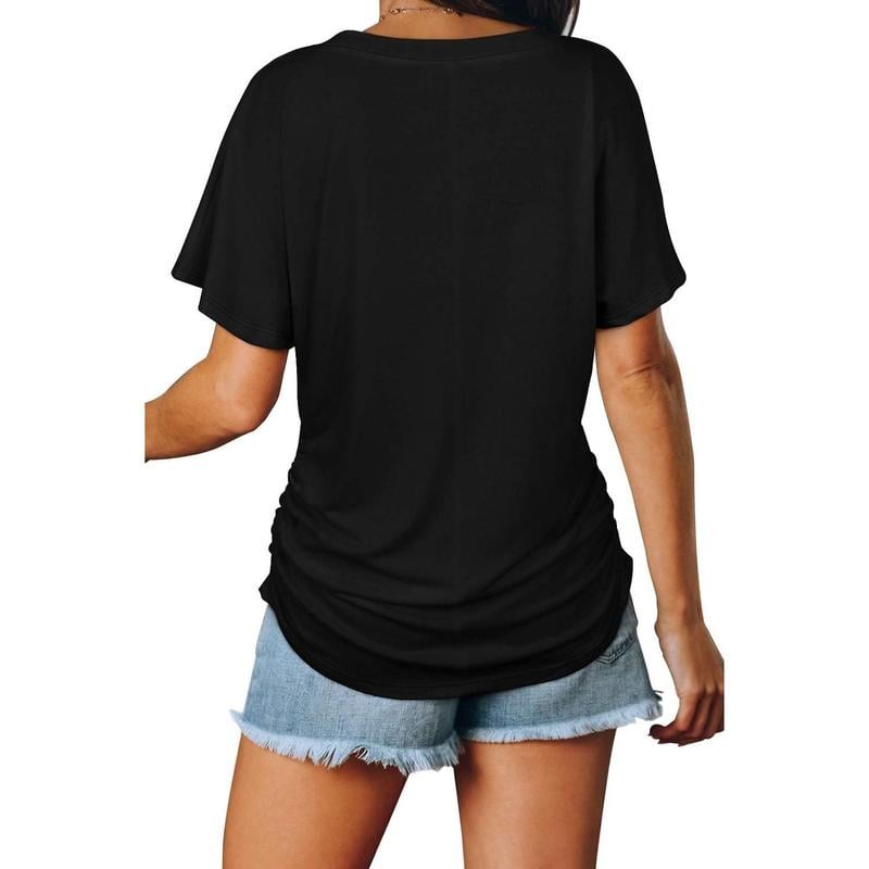 📦📦LAST DAY SAVE 49% ⏰Womens Short Sleeve V Neck Dolman Tops with Side Shirring Loose Fit Shirts
