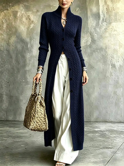 💚Women's Cable Knit Long Cardigan Slim Fit Acrylic Apricot Outerwear
