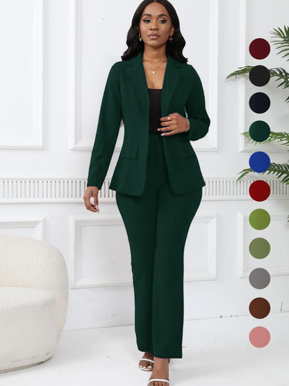 💚Women's elegant business solid color long-sleeved two-piece suit