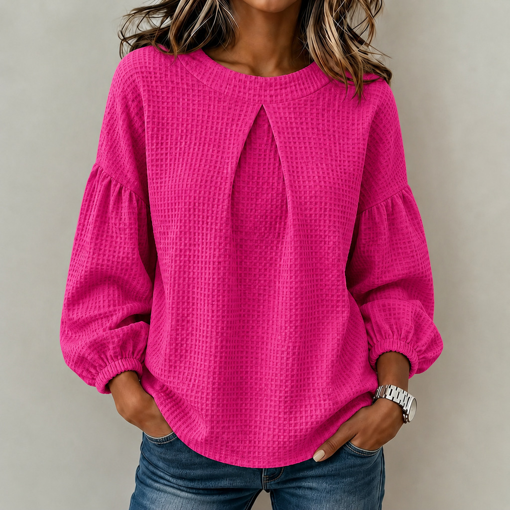 💛LAST DAY SAVE 49% ⏰Women's Solid Color Crew Neck Long-sleeve Loose-fit Waffle Knit Casual Top