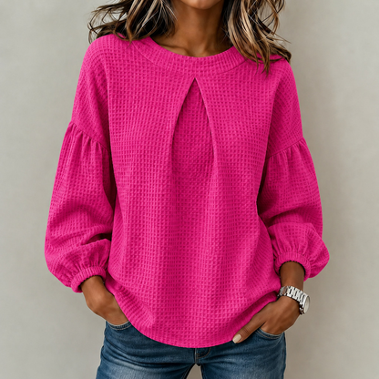💛LAST DAY SAVE 49% ⏰Women's Solid Color Crew Neck Long-sleeve Loose-fit Waffle Knit Casual Top