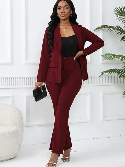 💚Women's elegant business solid color long-sleeved two-piece suit