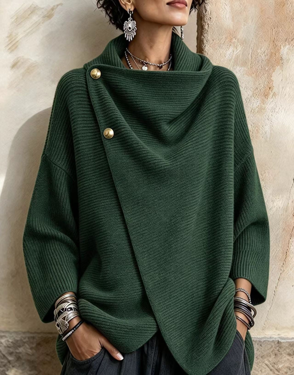 💛LAST DAY SAVE 49% ⏰Relaxed Chic Knitted Asymmetric Button-up Top
