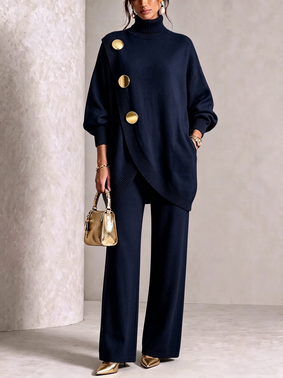 🤲💥 Elegant Knit Asymmetrical Button Set