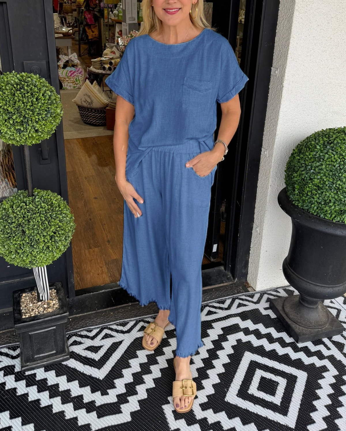 Women's Casual Solid Cotton Linen Lounge Set