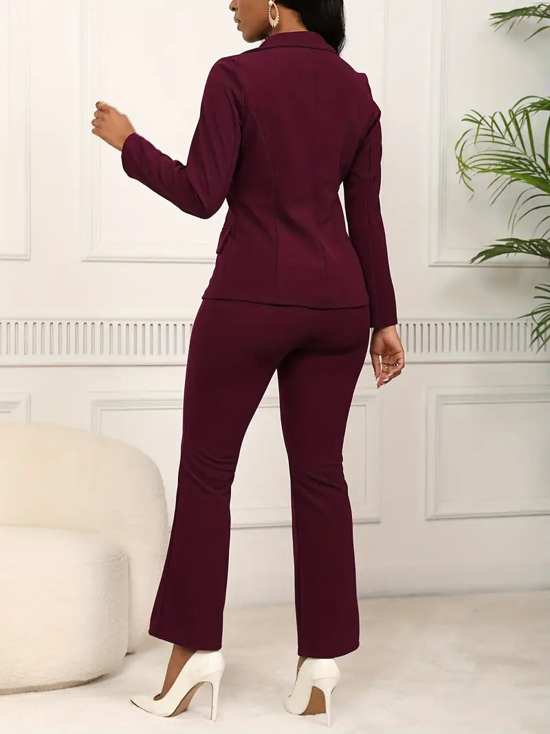 💚Women's elegant business solid color long-sleeved two-piece suit