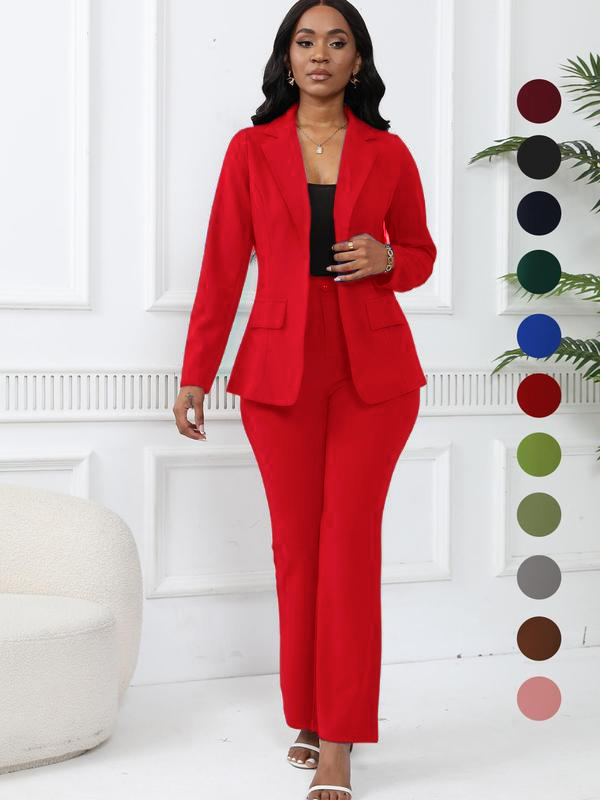 💚Women's elegant business solid color long-sleeved two-piece suit