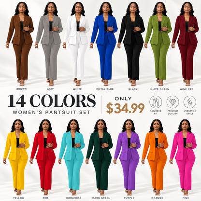 💚Women's elegant business solid color long-sleeved two-piece suit