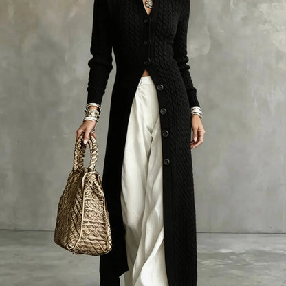 💚Women's Cable Knit Long Cardigan Slim Fit Acrylic Apricot Outerwear