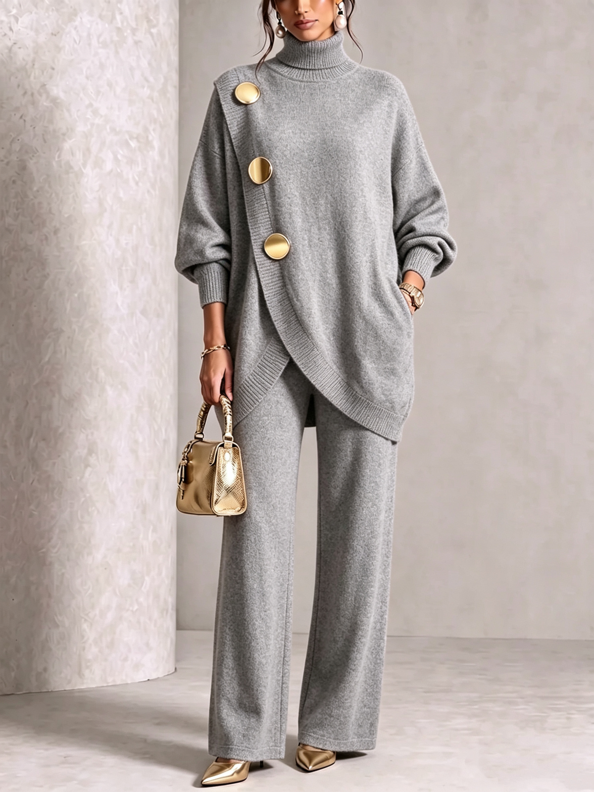 🤲💥 Elegant Knit Asymmetrical Button Set