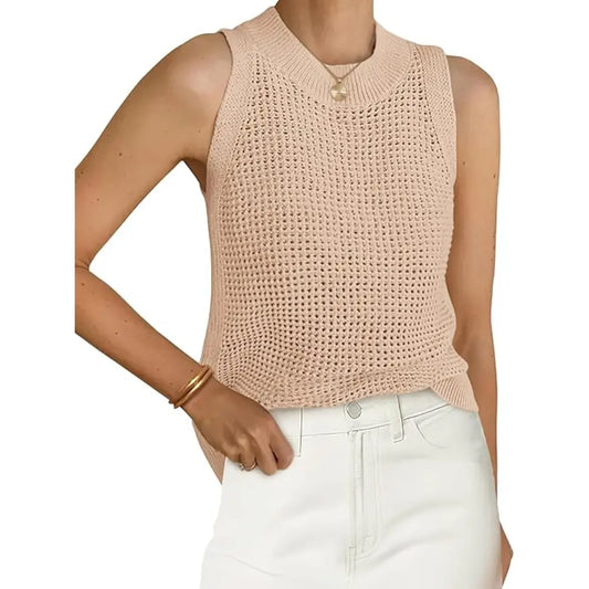 ✨✨See Through Crochet Tank Tops for Women Casual Crewneck Hollow Out Loose Knit Sleeveless Sweater Vest Top Trendy