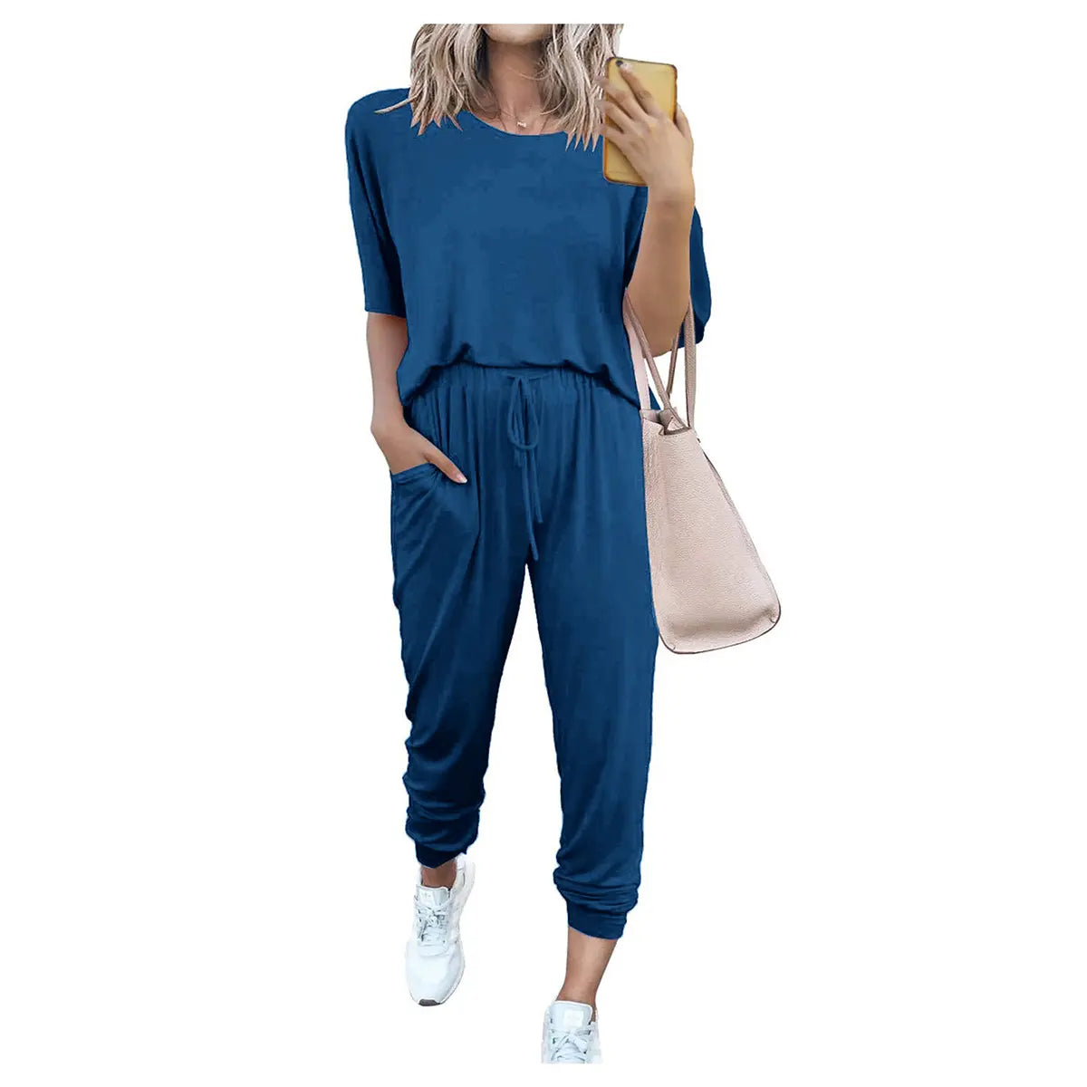 ✨✨Women's 2-Piece Set Outfits S-XXXL Crew Neck Short Sleeve Tracksuit Jogger Set With Drawstring and Pockets Comfy Lounge Wear#springtok
