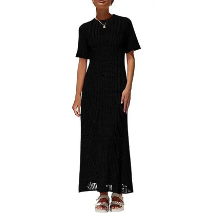 ✨✨Womens Eyelet Cover Up Dress Summer Resort Maxi Dress with Beach Short Sleeves, Hollow Out Design & Hollow Out Sundress Style
