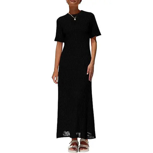 ✨✨Womens Eyelet Cover Up Dress Summer Resort Maxi Dress with Beach Short Sleeves, Hollow Out Design & Hollow Out Sundress Style