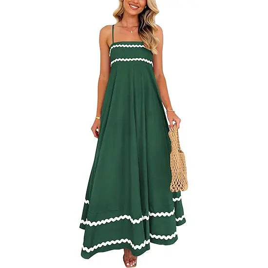 ✨✨Women's Summer Flowy Maxi Dress Casual Sleeveless Spaghetti Strap Ruffle Beach Long Dresses-Womenswear Minimalist Light Blue Basic Machine Washable