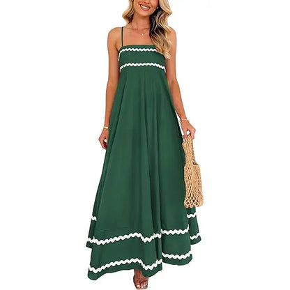 ✨✨Women's Summer Flowy Maxi Dress Casual Sleeveless Spaghetti Strap Ruffle Beach Long Dresses-Womenswear Minimalist Light Blue Basic Machine Washable
