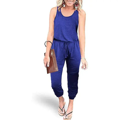 ✨✨Sleeveless Women's Jumpsuits Plus Size S-XXL Tank And Pants With Elastic Drawstring Waist Romper Summer Outfits