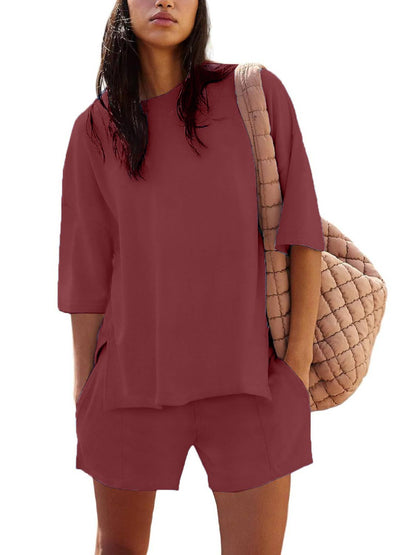 Women's Casual Matching Set with Slit Top and Shorts