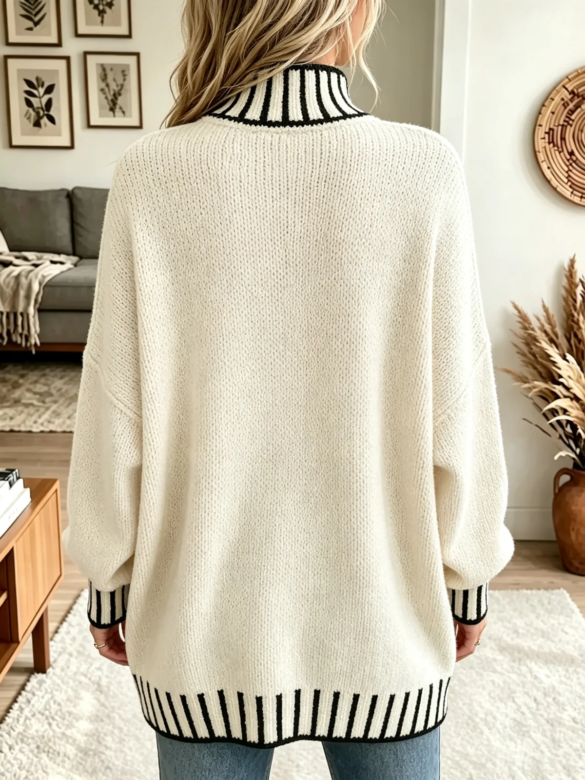 💛LAST DAY SAVE 49% ⏰Women's Striped Trim Mock Neck Sweater