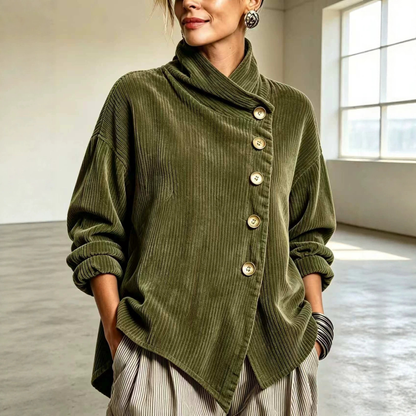 🤲LAST DAY SAVE 49% ⏰Cozy Asymmetric Button-Accented Corduroy Top
