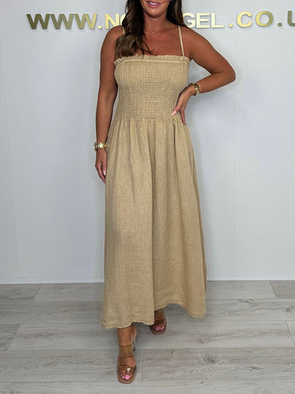 CLEARANCE🔥 Linen Smocked Dress With Over Jacket Two-piece Set