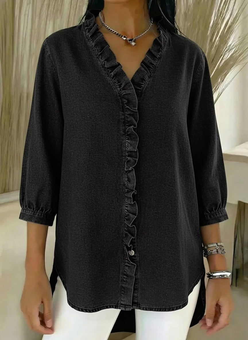 ✨⏰New Arrivals🔥 Women's Casual Denim V-Neck Ruffled Shirt