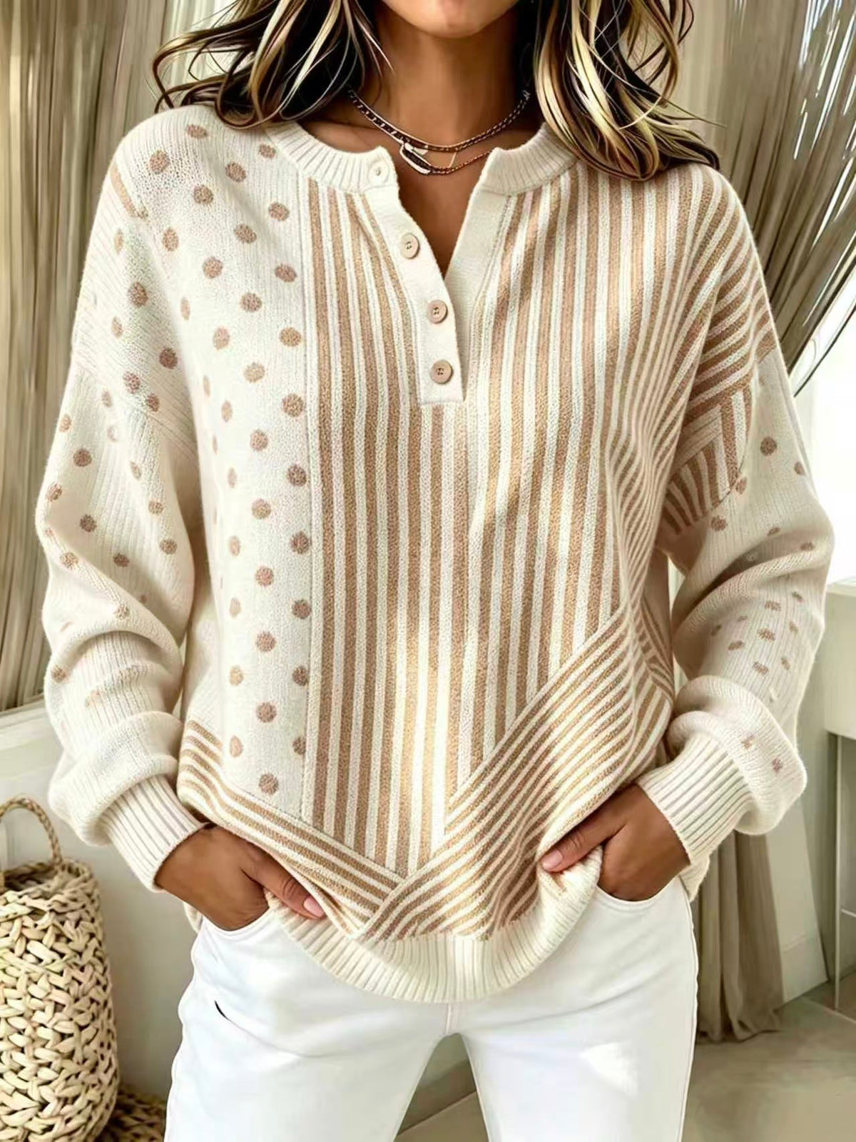 🤲LAST DAY SAVE 49% ⏰Chic Vibrant Orange Mixed-pattern Knit Sweater