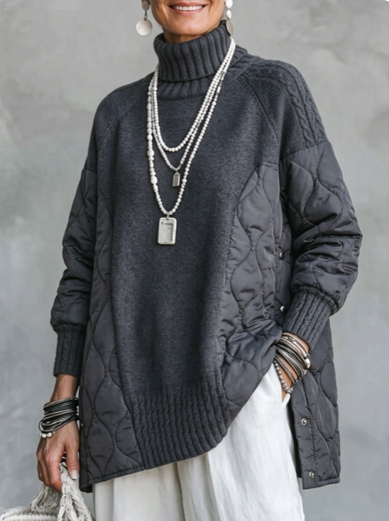 🤲LAST DAY SAVE 49% ⏰Cozy Turtleneck Quilted-Panel Knit Pullover