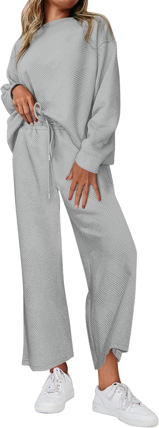 NEW 🔥 Women's Cotton Two-Piece Oversized Drawstring Sweatshirt Wide Leg Sweatpants Casual Set