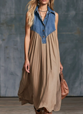 💛Women’s Denim Spliced Gradient Leopard Print Shirt Midi Dress