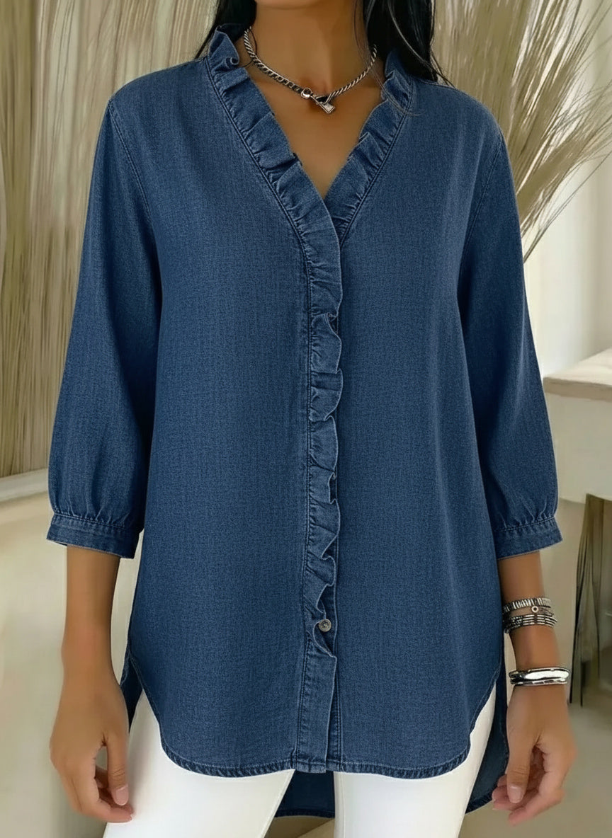 ✨⏰New Arrivals🔥 Women's Casual Denim V-Neck Ruffled Shirt