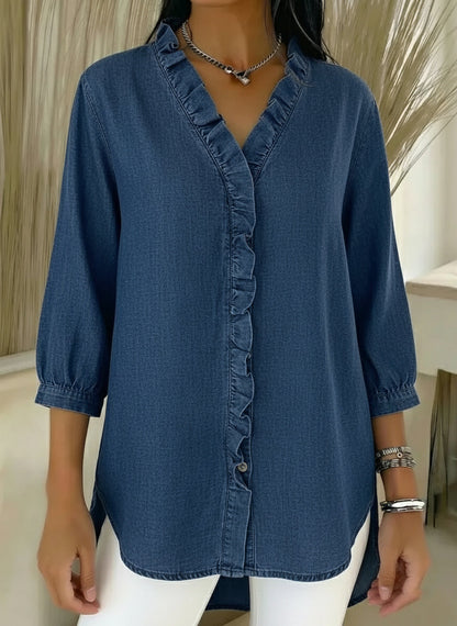 ✨⏰New Arrivals🔥 Women's Casual Denim V-Neck Ruffled Shirt