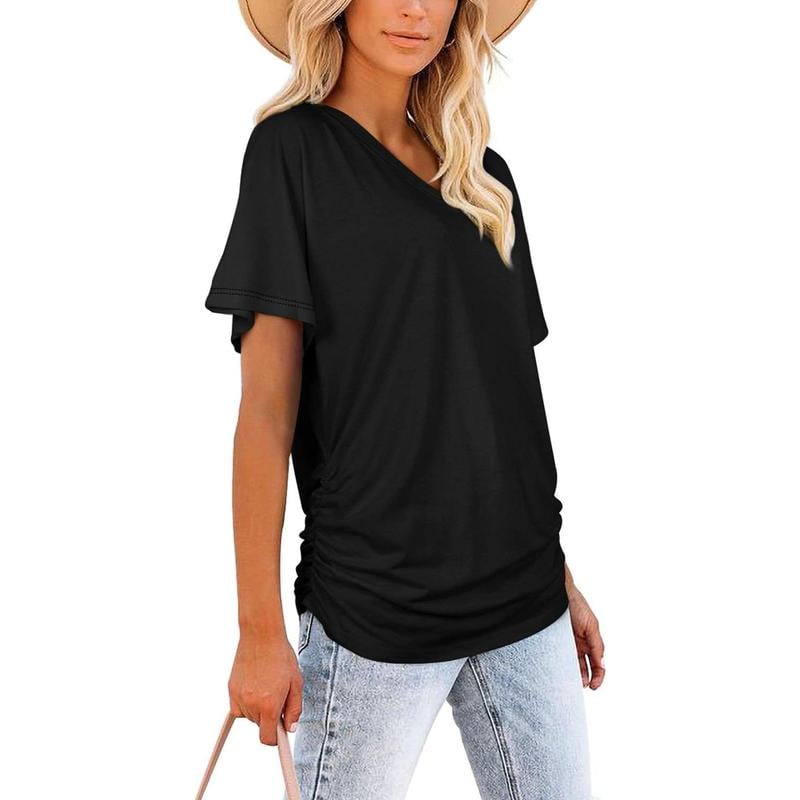 📦📦LAST DAY SAVE 49% ⏰Womens Short Sleeve V Neck Dolman Tops with Side Shirring Loose Fit Shirts
