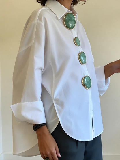 🤲LAST DAY SAVE 49% ⏰Chic Oversized Statement Green Buttons Shirt