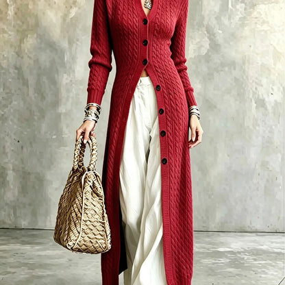 💚Women's Cable Knit Long Cardigan Slim Fit Acrylic Apricot Outerwear
