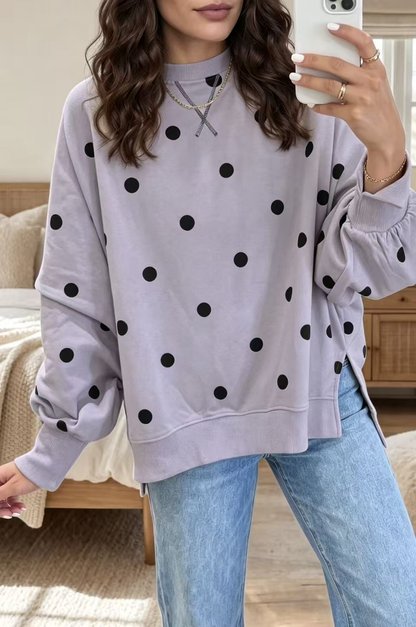 💛Chic Sunshine Yellow & Blue Polka Dot Sweatshirt